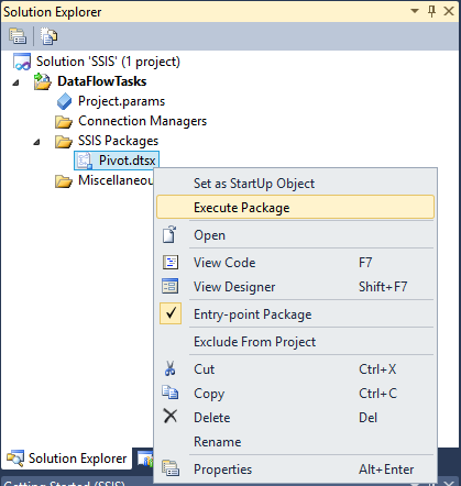 Solution Explorer - Execute Package